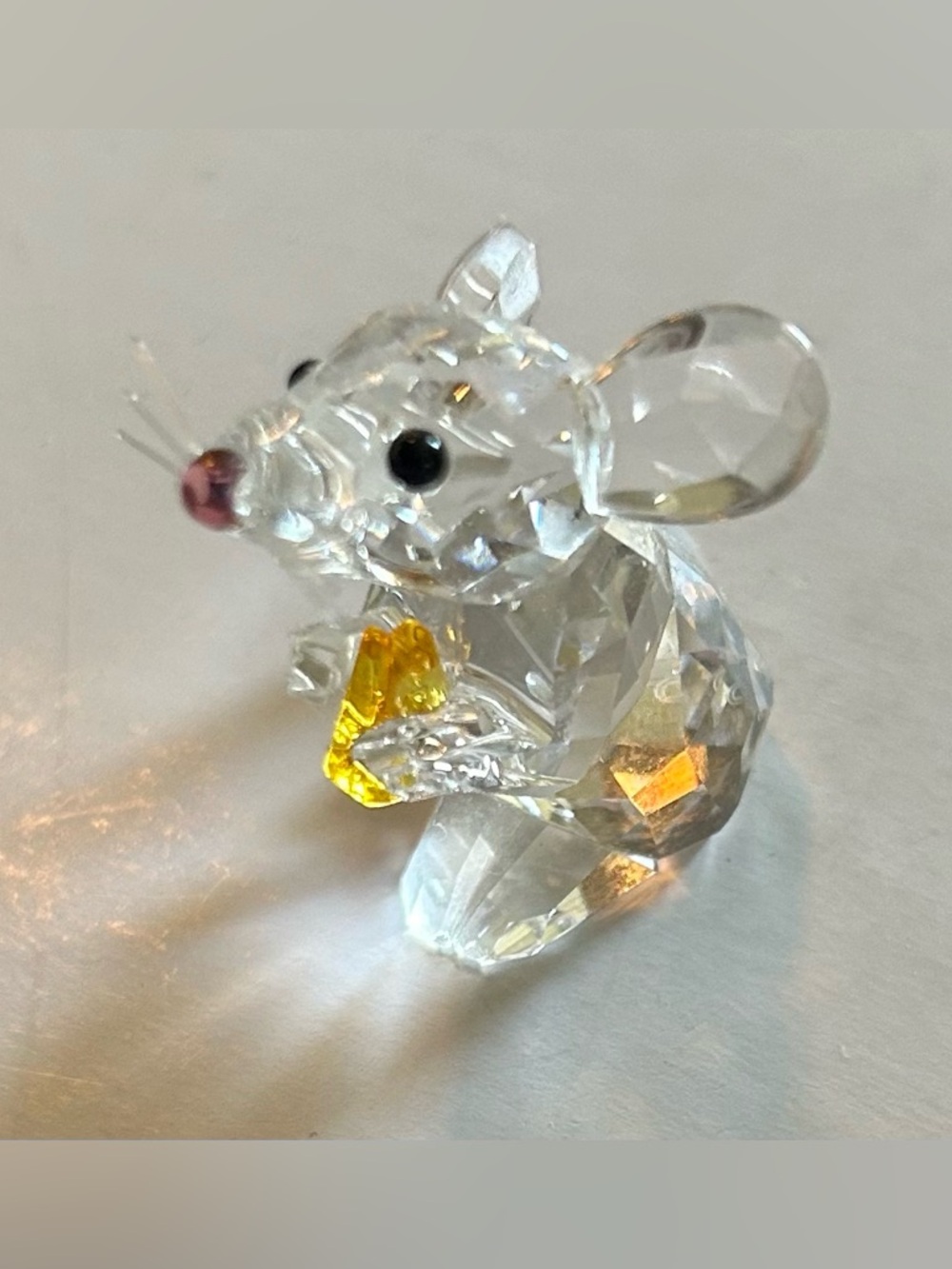 Swarovski Crystal Mouse Figurine with Yellow Cheese Accent